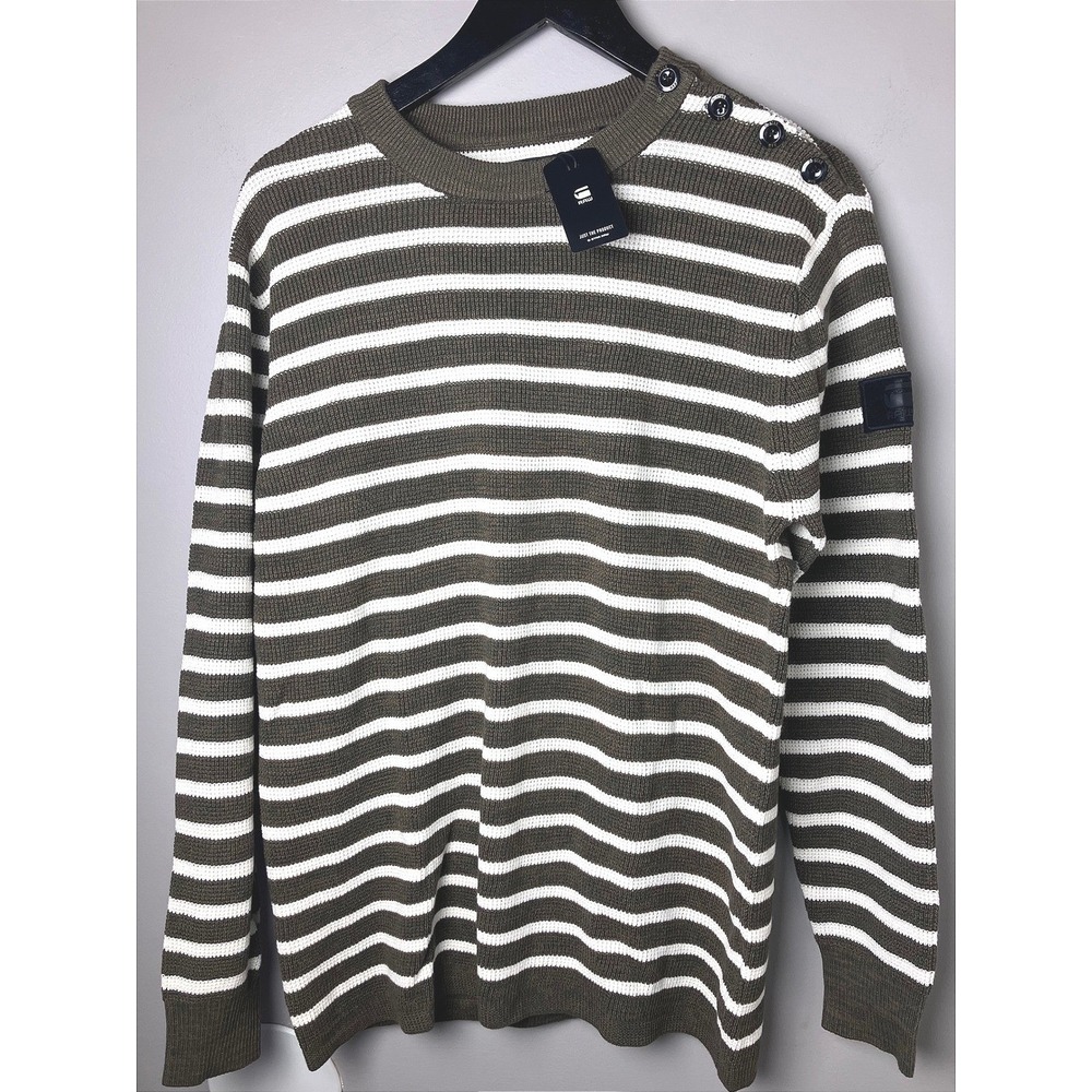 G-Star Raw NWT Dadin Stripe R Knit Men's Sweater Forest Night Green D03527